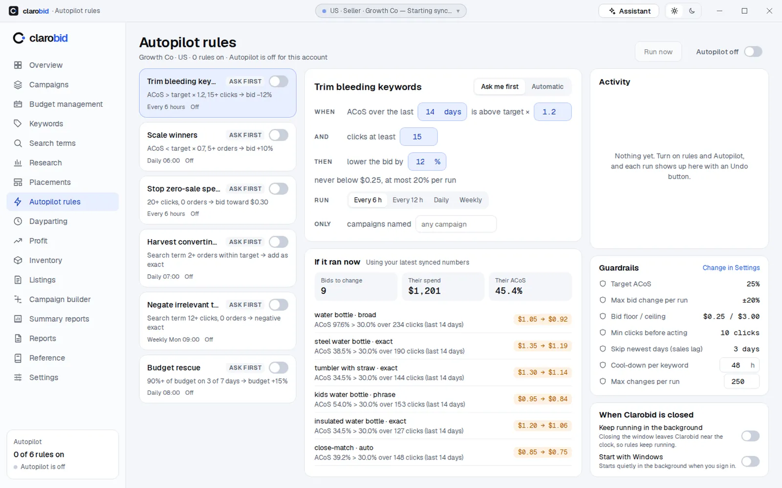 Autopilot rules with schedules, a rule editor and guardrails